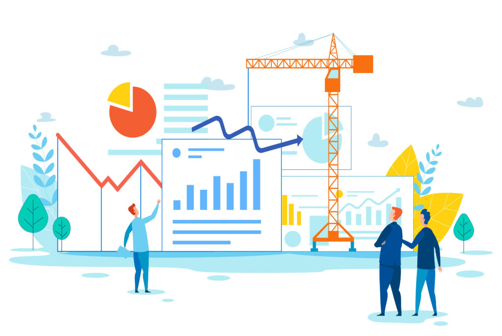 construction recruitment metrics: partners review data visualization for talent acquisition performance.